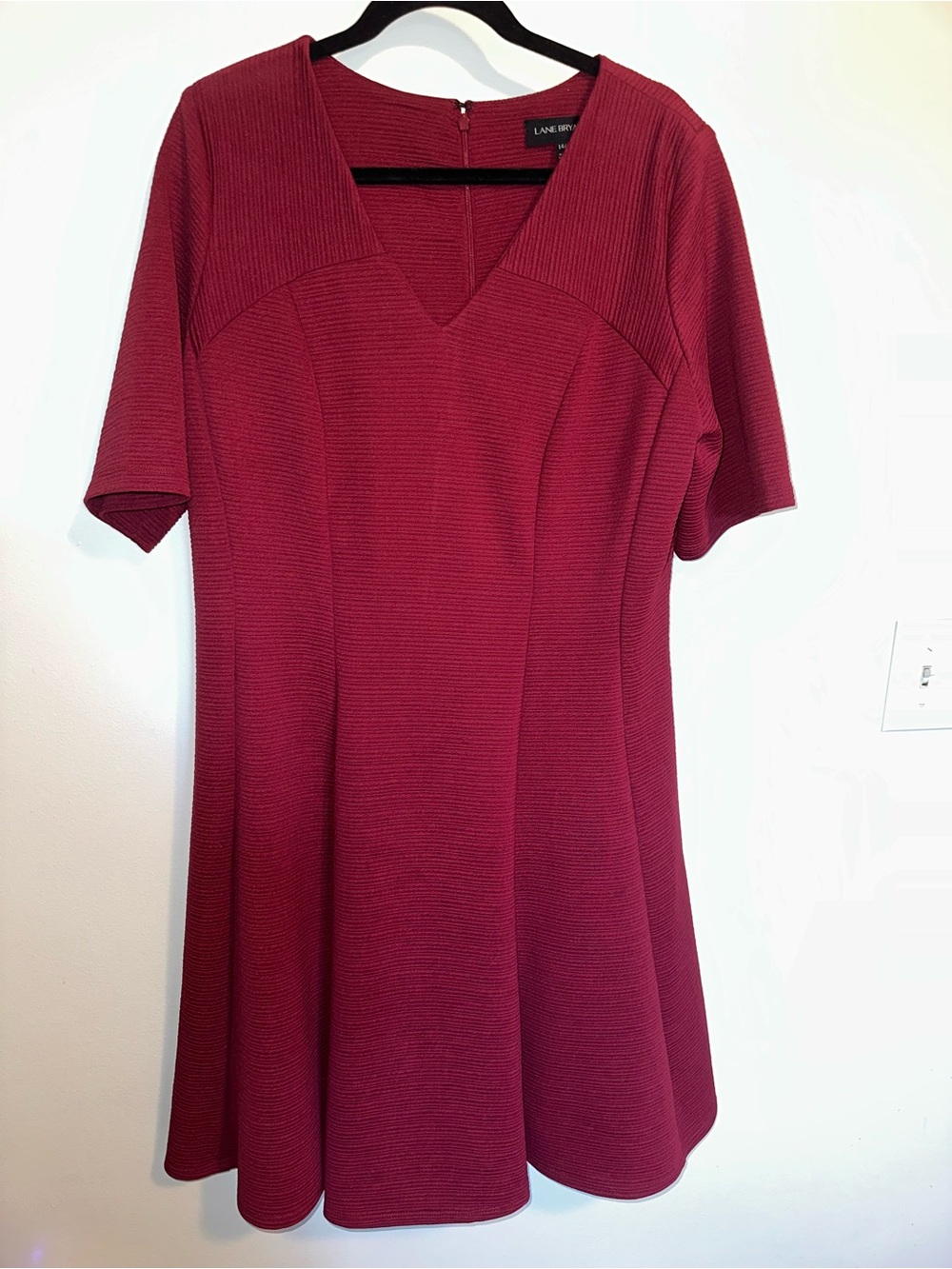 Lane Bryant Burgundy Textured V-Neck Fit & Flare Midi Dress size 14/16